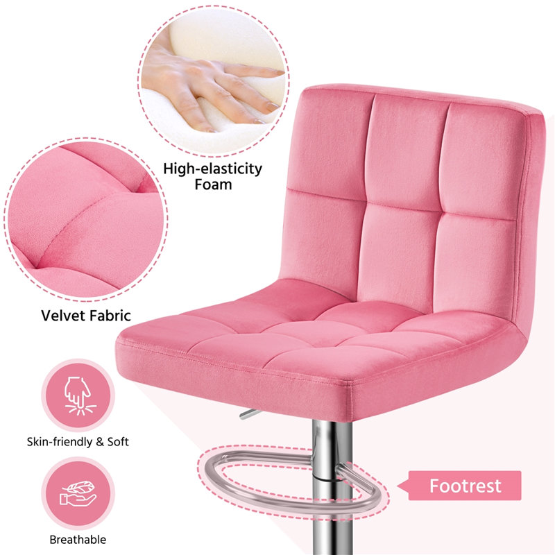 Swivel Upholstered Adjustable Bar Stool with Large Pedestal Base, Pink