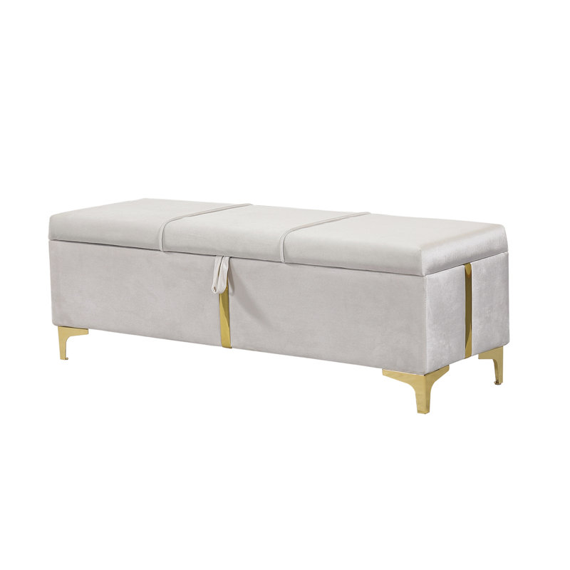 Elegant Upholstered Storage Ottoman,Storage Bench With Metal Legs For Bedroom,Living Room,Fully Assembled Except Legs,Beige