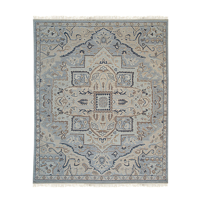 Tapis oriental traditionnel en laine noué à la main bleu clair Unique Comfortable, Rectangle 9 pi x 12 pi