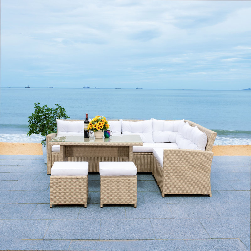 Barela Wicker 8 - Person Patio Conversation Sets with Cushions, Beige