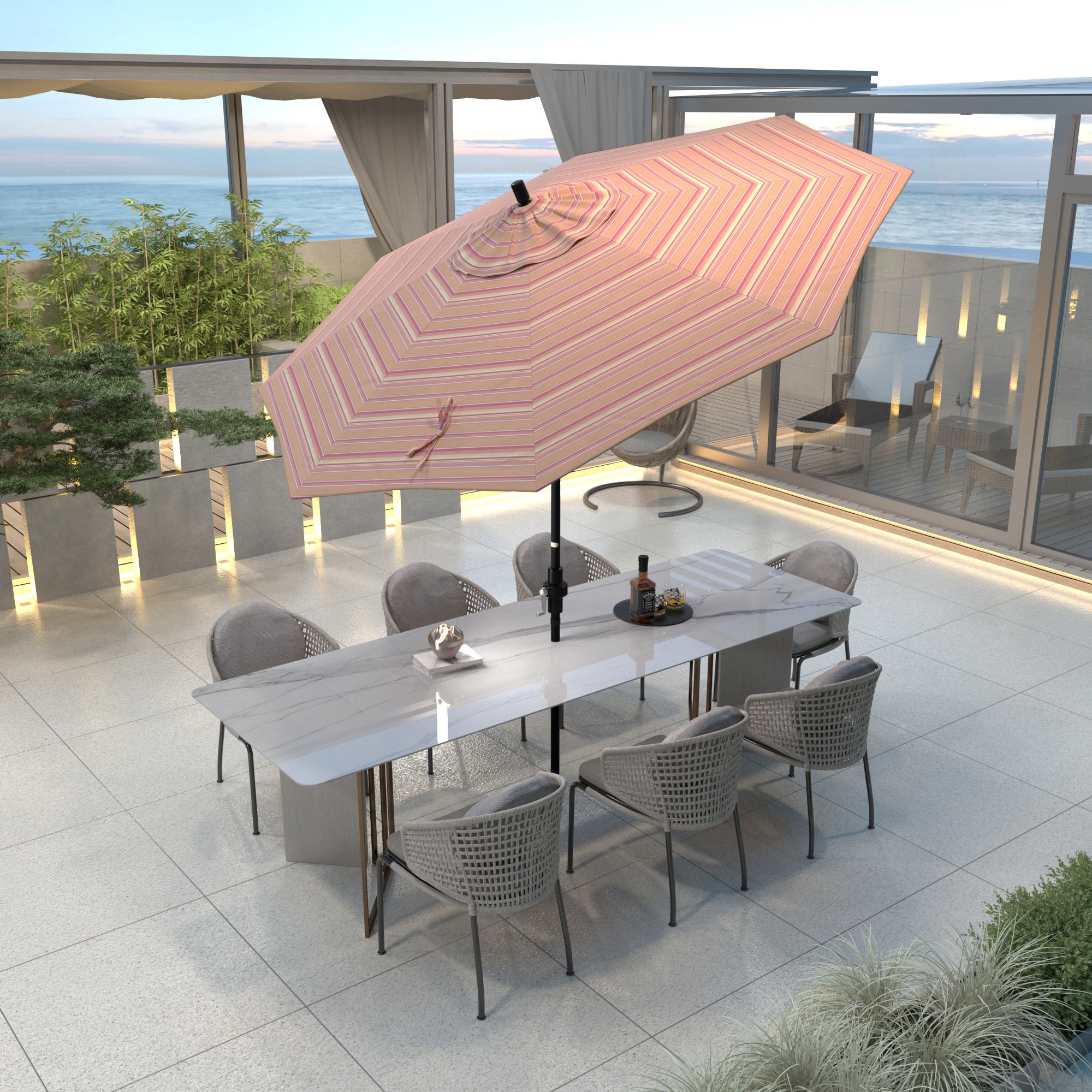 Garita 108'' Market Sunbrella® Umbrella, Dolce Mango Stripe Sunbrella®, Stone Black