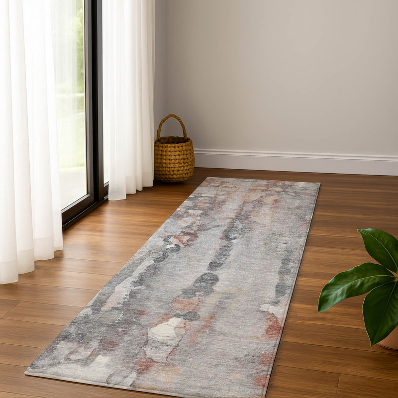 Premium Machine Washable Mayfield AMF2120 Abstract Rug, 2'3" x 7'6" Runner, Copper