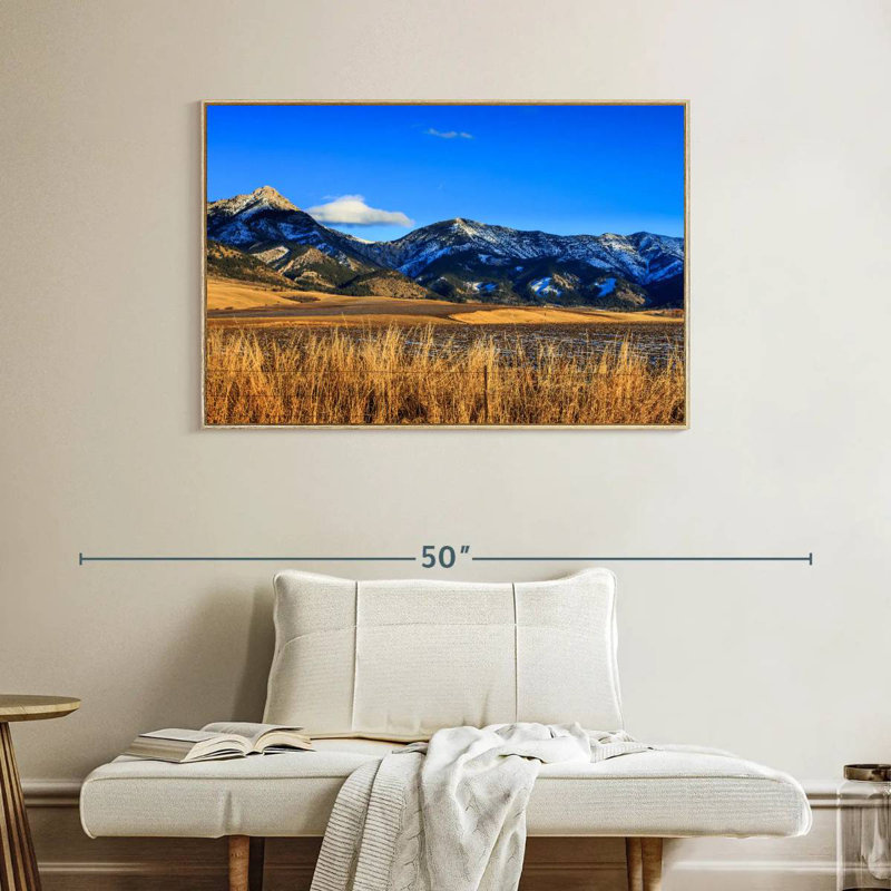 Vue panoramique des montagnes Bridger, Cadre flottant en bois naturel, 40 po x 27 po