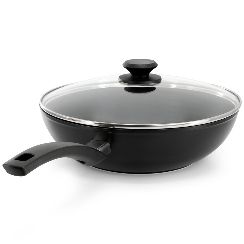 Wok en aluminium texturé antiadhésif noir de 12 pouces avec couvercle Oster Connelly