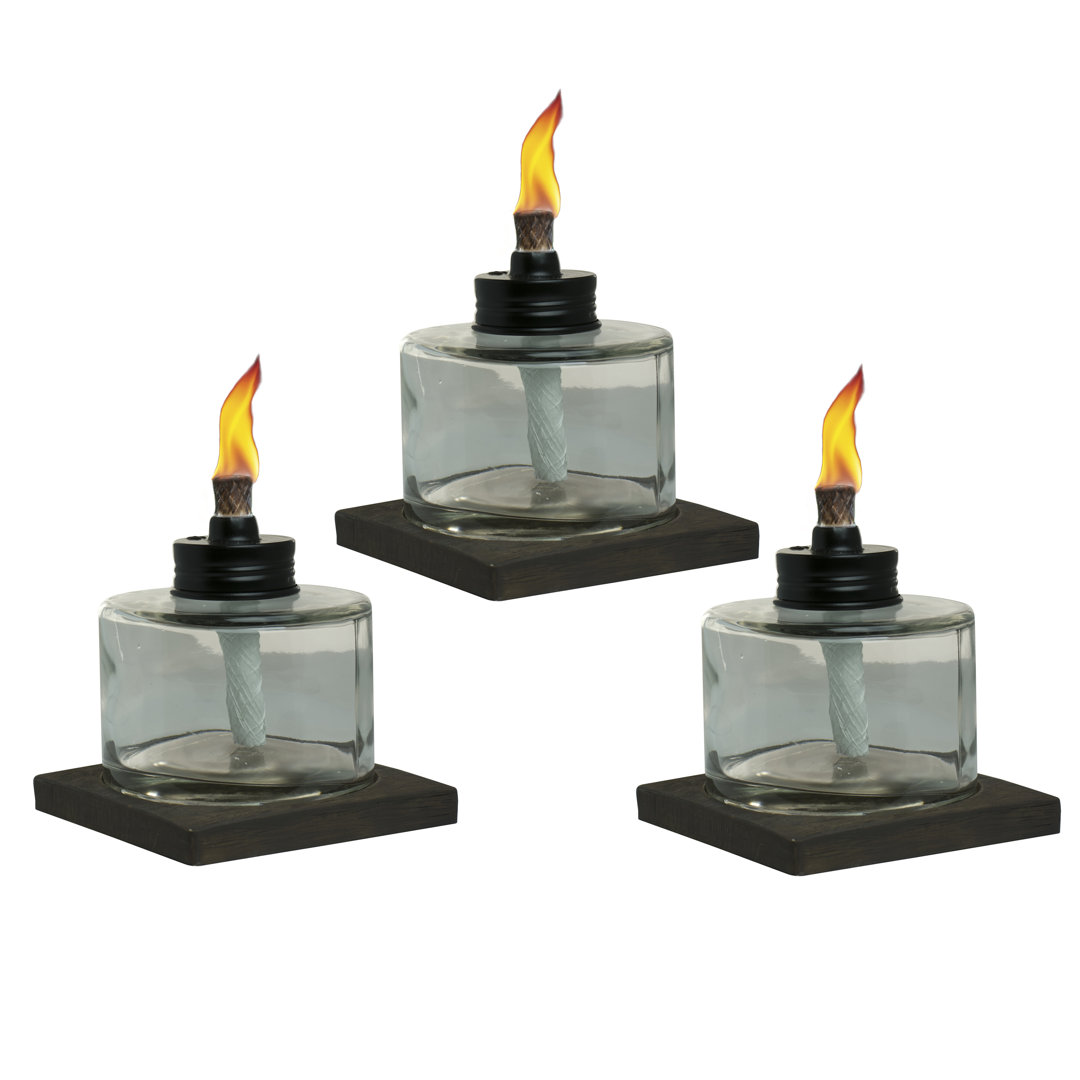 TIKI® Brand 4 Inch Table Torch Glass Faux Wood Brown (Set of 3) TIKI Brand