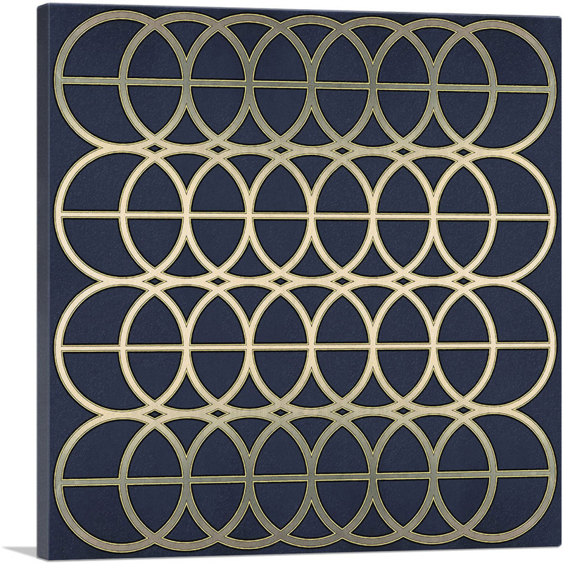 Art Deco Tan Circles on Blue - impression sur toile tendue, H 12 po x l 12 po x P 1,5 po