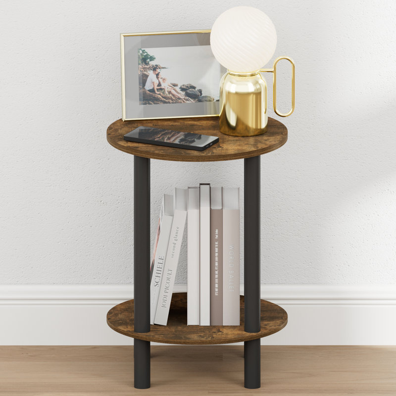 Furinno TURN-N-TUBE Night Stand, 2-Tier Round Tall Narrow Nightstand, Toolless Assembly End Table with Open Shelf, Side Table, Bedside Table, for Bedroom, Closet, Living Room, Amber Pine
