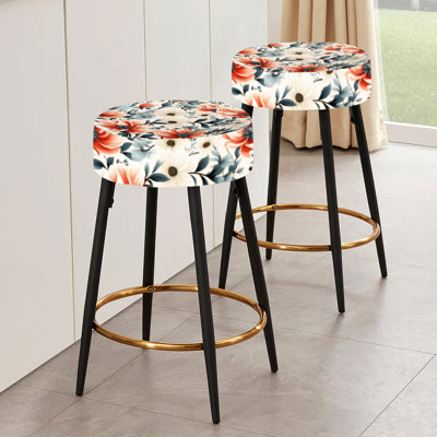 Retro Revival Floral Pattern - Floral Bar Stools Set Of 2