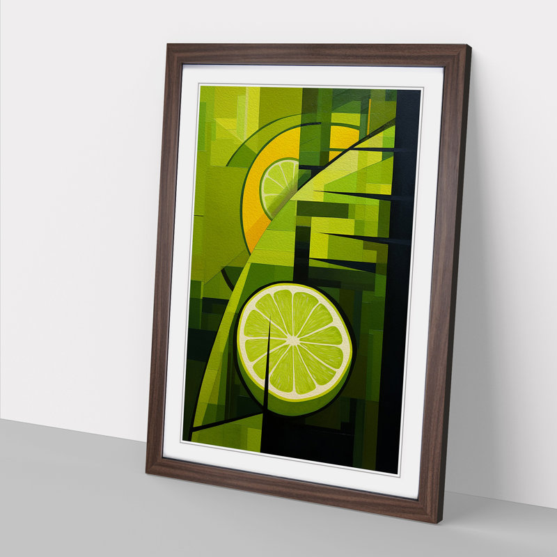 Lime Fruit Constructivism - Single Picture Frame Print on Wood, 64cm H x 46cm W x 2cm D, Walnut
