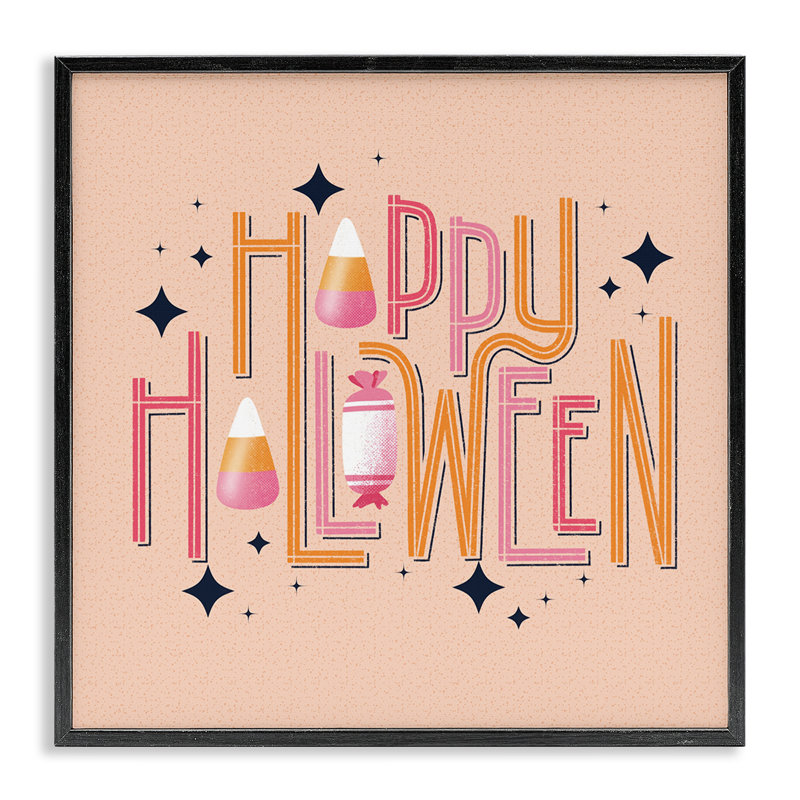 Joyeux Halloween avec bonbons, estampe numérique, design par Sarah Hickman, H 17 po x l 17 po, Giclée encadrée noir minuit
