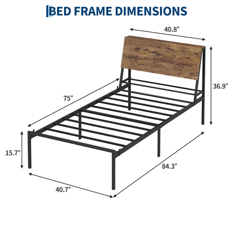 Structure de lit plateforme simple en métal avec tête de lit ergonomique, facile à assembler, antidérapante, support silencieux, aucun sommier tapissier requis, rangement sous le lit