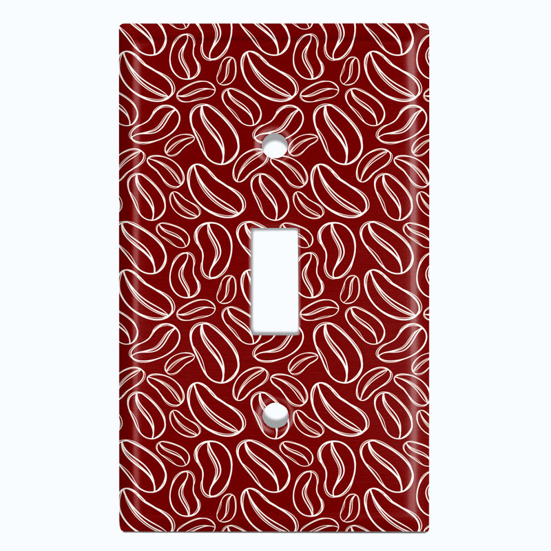 Coffee Beans Maroon White Patterned 1 - Gang Toggle Light Switch Standard Wall Plate