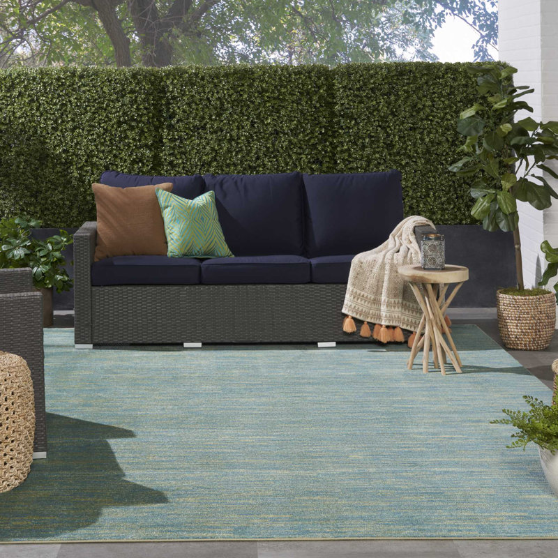 Tapis intérieur / extérieur bleu / vert Mullican Sandy, Rectangle 9 pi x 12 pi