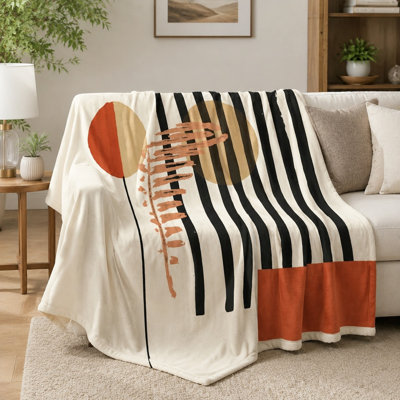 Cozy Abstract Marbled Pattern Flannel Throw Blanket, Black Gold Ochre Circles And Stripes Marble Print, Ultra Soft, Lightweight, Breathable, All‑Season, Skin‑Friendly, Machine Washable, Decorative, for Sofa, Couch, Living Room and Bedroom