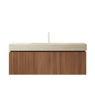Bathroom Vanity With 48" -Pattern Sintered Stone Countertop, Plywood Cabinet, Ceramic Basin, 2 Doors, 1 Drawer, Color, Pre-Assembled, Easy To Install And Artistic Sink, Installation Design