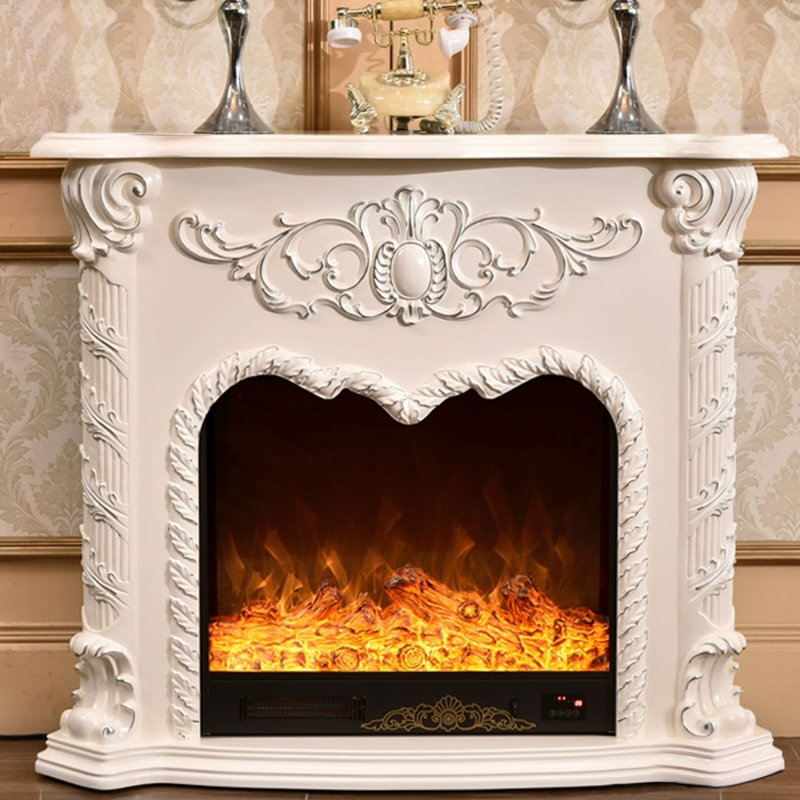 White Solid Wood Electric Fireplace, White