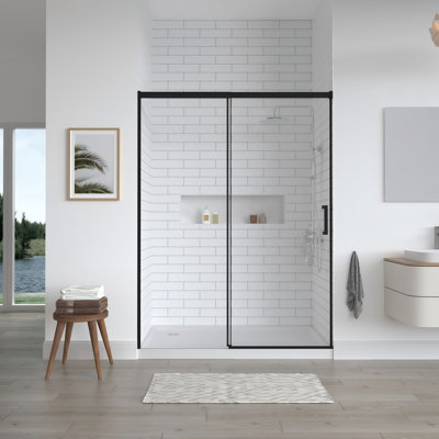 56-60" W x 74" H Semi-Frameless Single Sliding Shower Door with 1/4" (6mm) Clear SGCC Tempered Glass