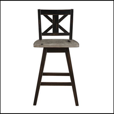 Counter Height Chairs Set of 2, Black X-Back 360-Degree Swivel with Solid Rubberwood for Kitchen and Dining
