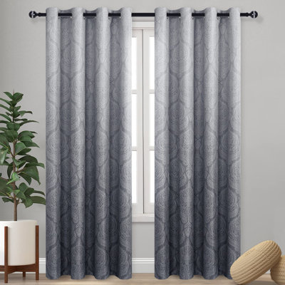 Ombre rideaux occultant pour la chambre à coucher - rideaux à oeillets à isolation thermique et isolants à motif damas pour le salon, ensemble de 2 panneaux, longueur 52 x 84 pouces, gris