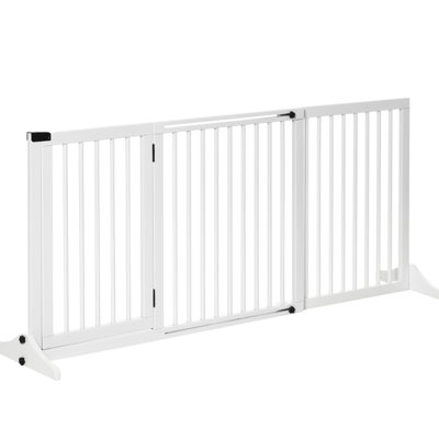 Freestanding Wooden Pet Gate. Adjustable 44.5" - 66.38". White Color. 3 Panels With Lockable Door & Barrier. For Doorway, Hall, Bedroom, Staircase Gate From . Design. Barrier Door. White. Entryway