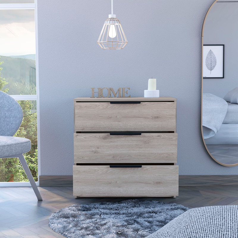 Commode 3 tiroirs Anayelly, Gris clair
