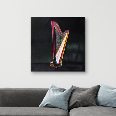 Colorful realistic harp - 32"x32" art on canvas