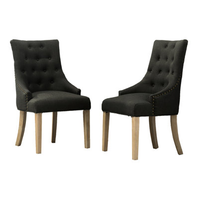 Of 2 Charcoal Button Solid Wood Hostess Chairs - Wingback Design With Ravishing Nail Head Details 2pcs Enchanting Heads