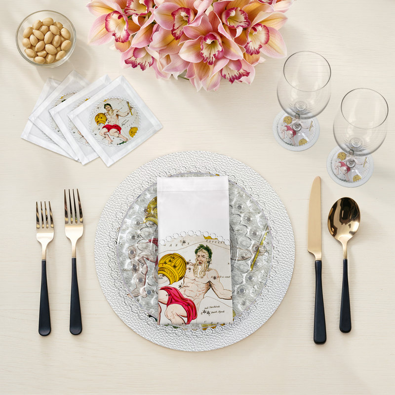 Sous-verres ronds Zodiac Aquarius, Blanc