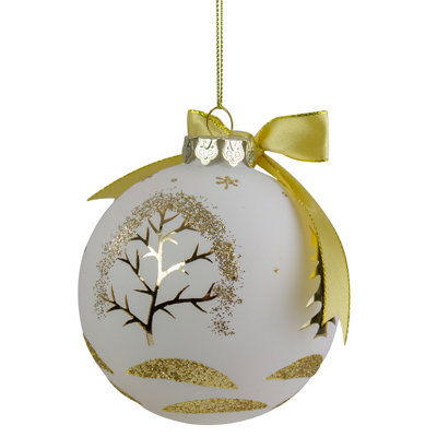 Ornement boule de Noël or et blanc 4 po
