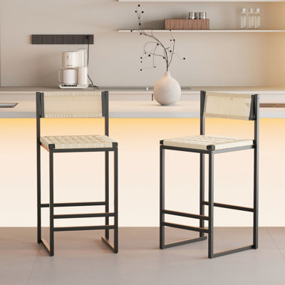 2 tabourets pour îlot de cuisine, structure en métal, assise en corde de papier tissé, aspect chic moderne, peut supporter jusqu'à 220 lb, chaises de l 15,04 po x l 35,52 po, conception,