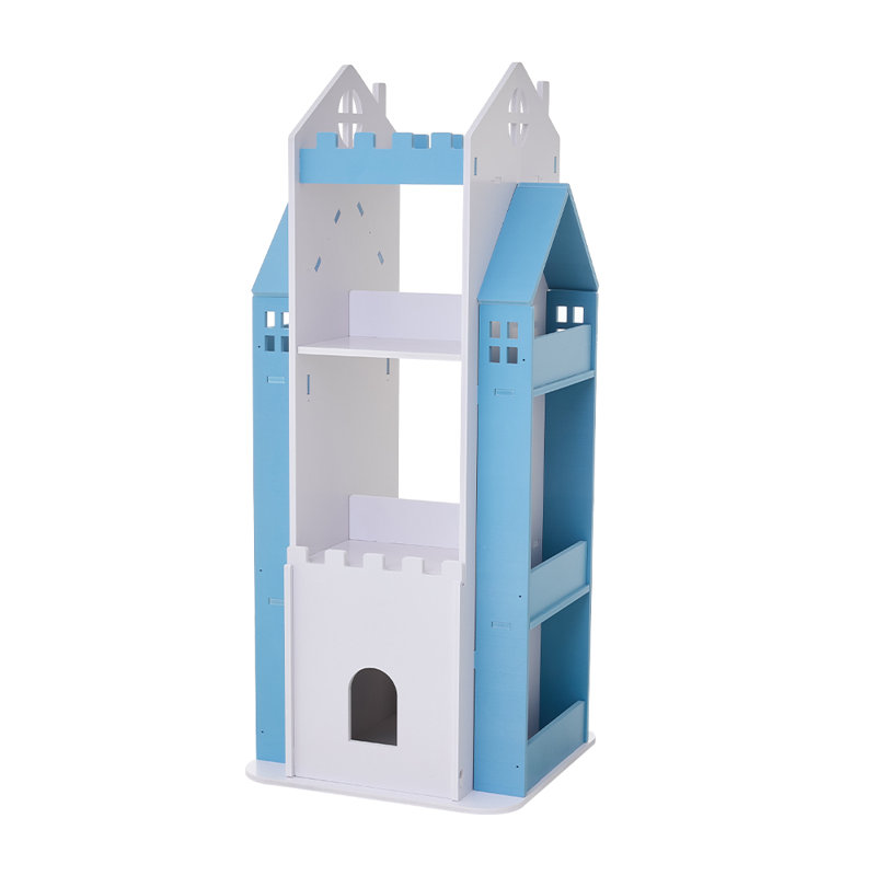 45cm W Floating Shelf Bookcase, White/Blue, (4 Shelves) 106cm. H x 45cm. W x 45cm. D