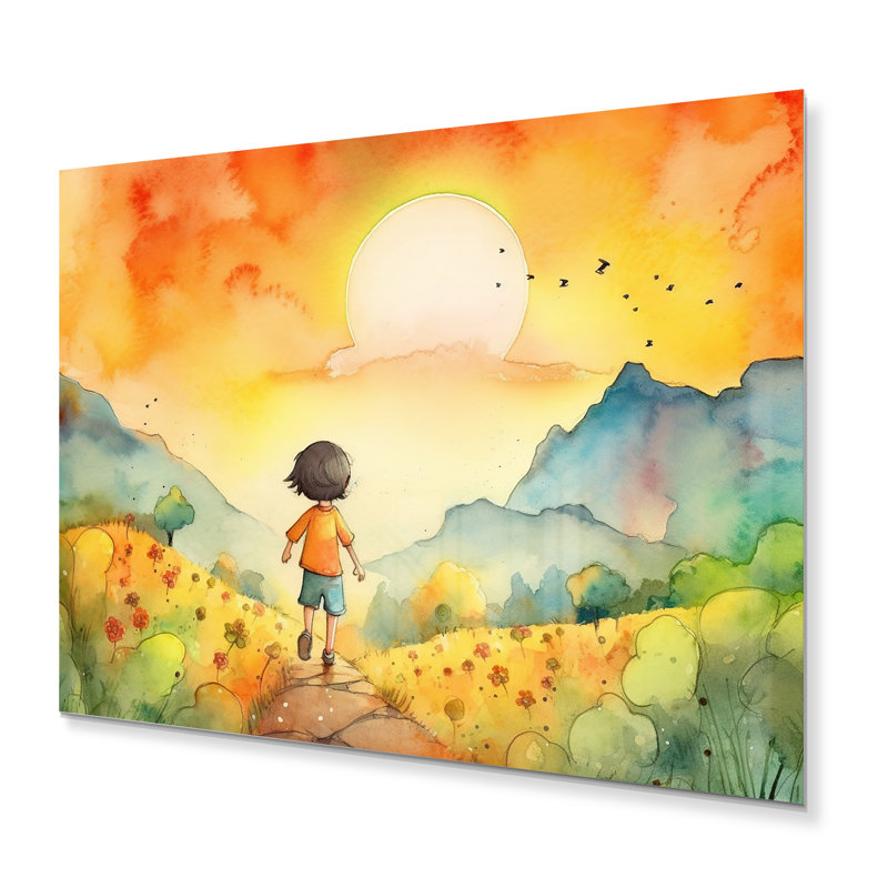 «Child Runing Free» - Impression sans cadre sur métal, H 12 po x l 20 po x P 1 po