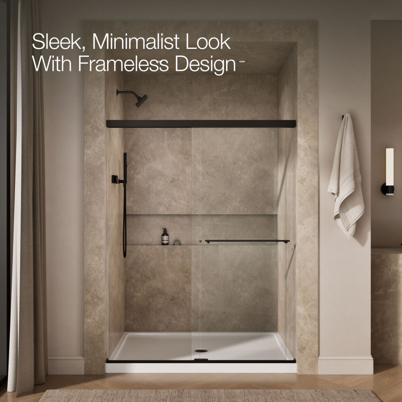 Revel 59.63'' x 76'' Double Sliding Shower Door with CleanCoat® Technology, Anodized Dark Bronze, Crystal Clear