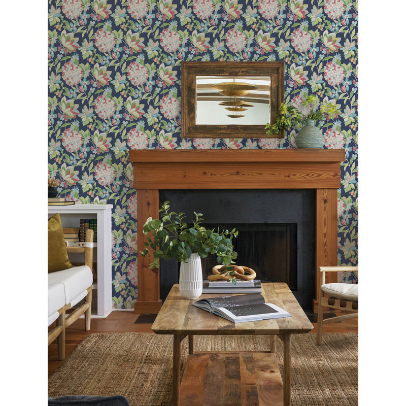 Valdivian Fuchsia Floral Wallpaper, Blue