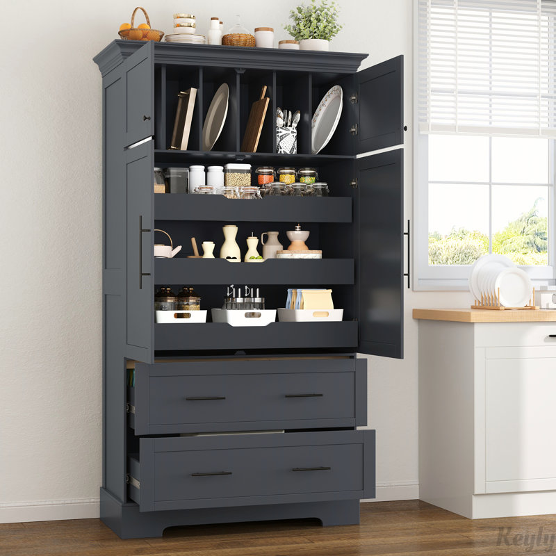Garde-manger avec 2 armoires et tiroirs, Noir