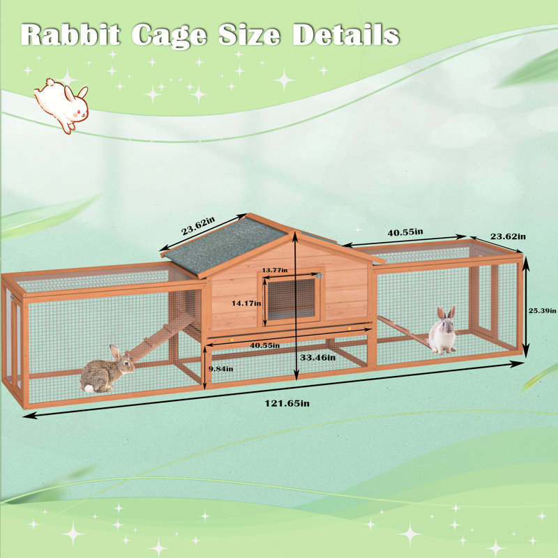 Heerad à lapins d'extérieur en bois durable avec plusieurs fonctionnalités, Orange