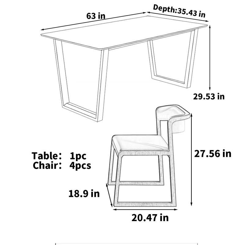 Rectangular modern style rock plate dining table, 29.53"H x 63"L x 35.43"W