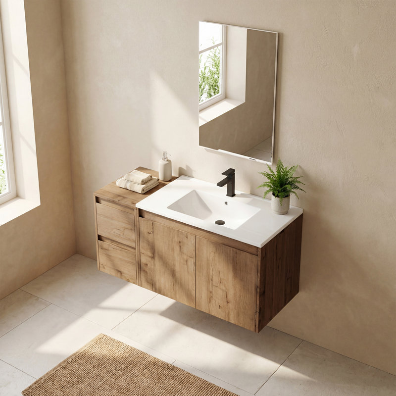 Meuble-lavabo autoportant de 36 po avec armoire latérale, tiroirs à fermeture en douceur, tablettes réglables et grand espace de rangement