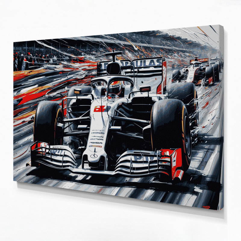 Art sur toile gris, transport, Formule 1 et voiture de course, H 20 po x l 24 po
