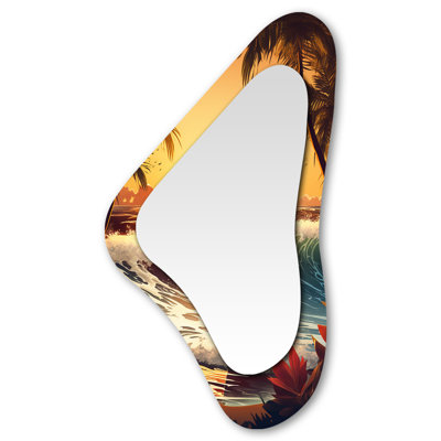Burghdoff Surfboard At The Tropical Beach Paradise - Sunset Asymmetrical Large Mirror, Traditional Unique Shape Decorative Wall Mirror, Printed Metal Art