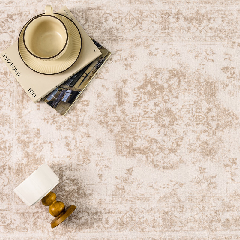 Cora Oriental Beige Area Rug, Beige, Rectangle 6'3" x 8'6"