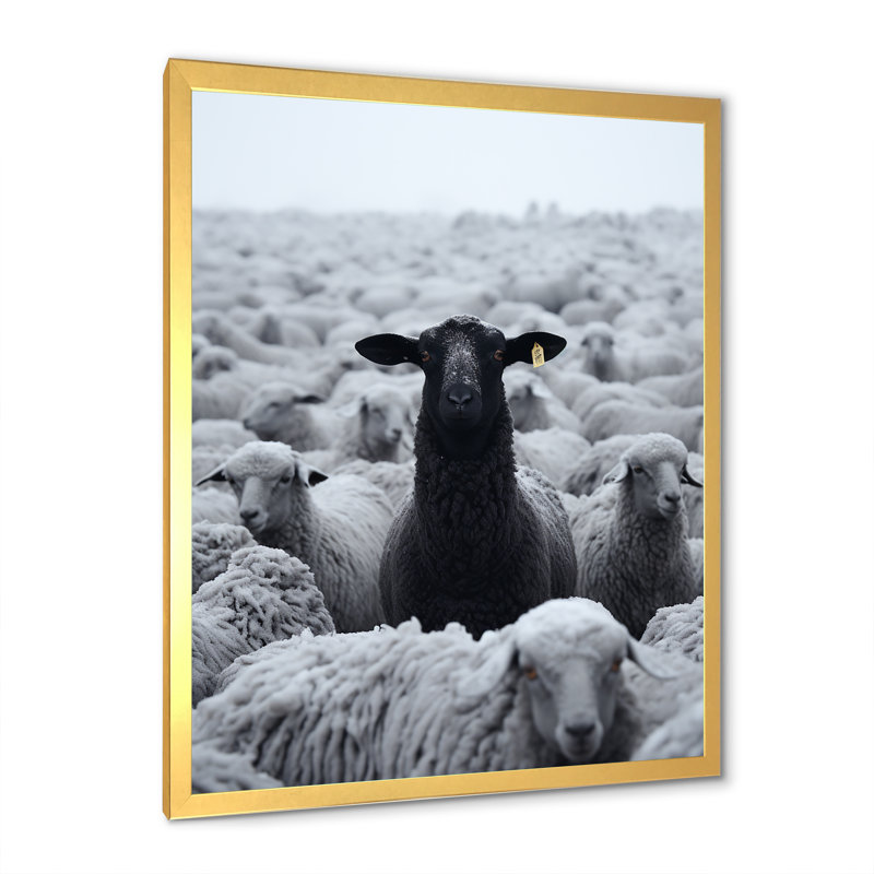 Solitude, chèvre - art mural animal de chèvre, Cadre doré simple, H 20 po x l 12 po x P 1 po