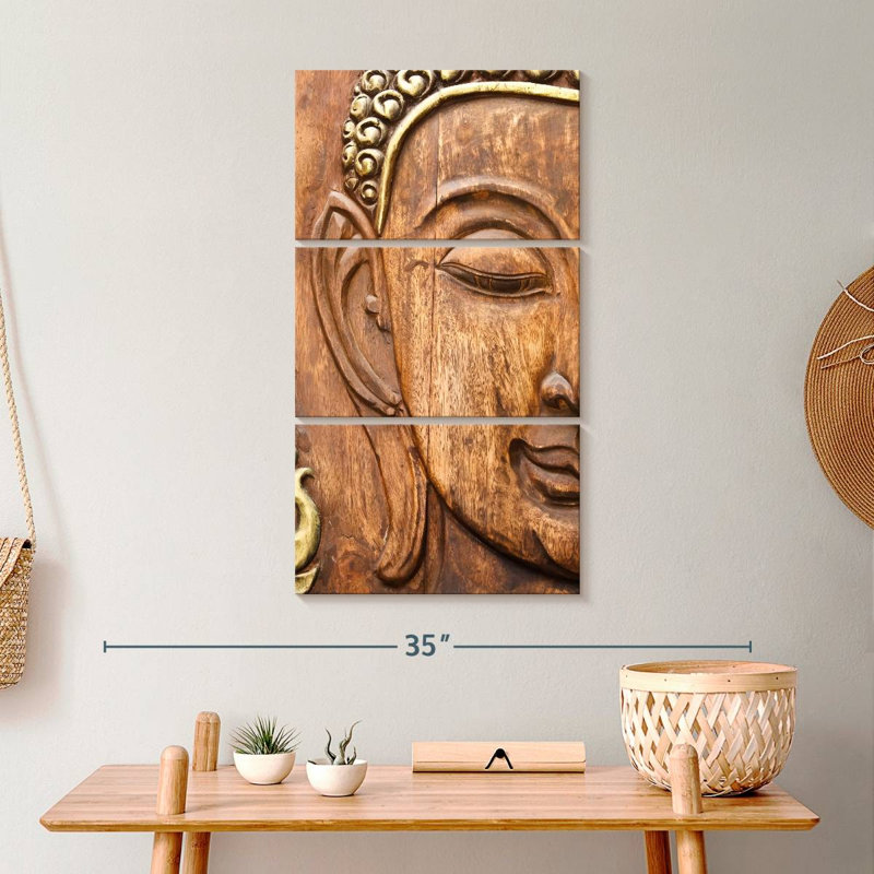 Wood Effect Buddha Canvas Print, 32" H x 15" W x 1.25" D