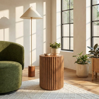 Hood Mango Wood Walnut Finish End Table