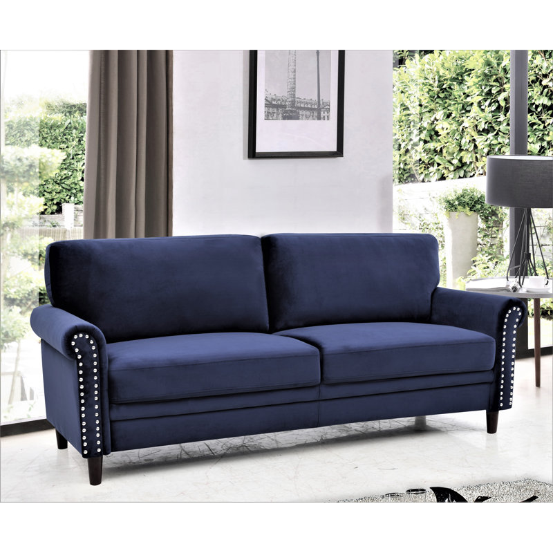 79.5" Velvet Rolled Arm Sofa, Deep Blue Velvet