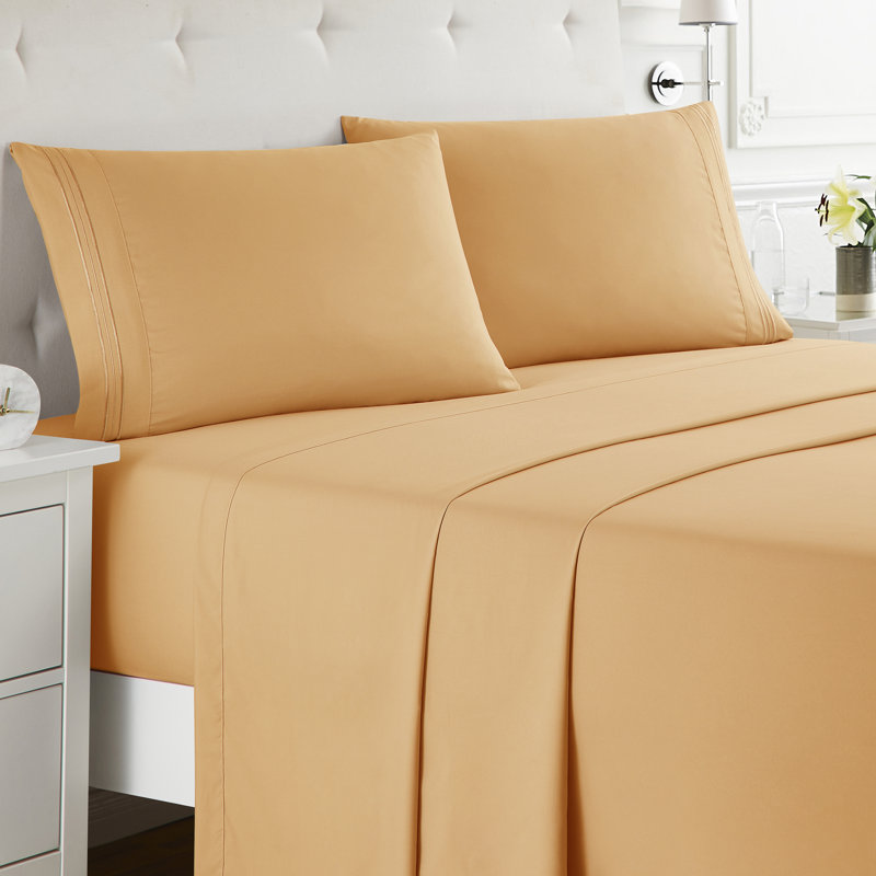  Ensemble de draps double brossé de luxe pour hôtel avec draps et taies d'oreiller très doux, Orange chamois abricot