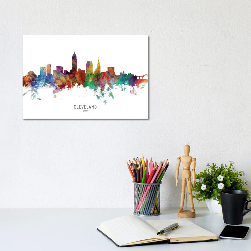 Cleveland Ohio Skyline by Michael Tompsett - Wrapped Canvas Print, 20.32 cm H x 30.48 cm W