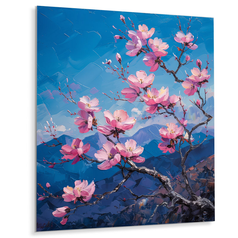  «Pink Blue Cherry Blossom Tree Beauty II - Cherry Blossom, reproduction d'art murale, Métal métal