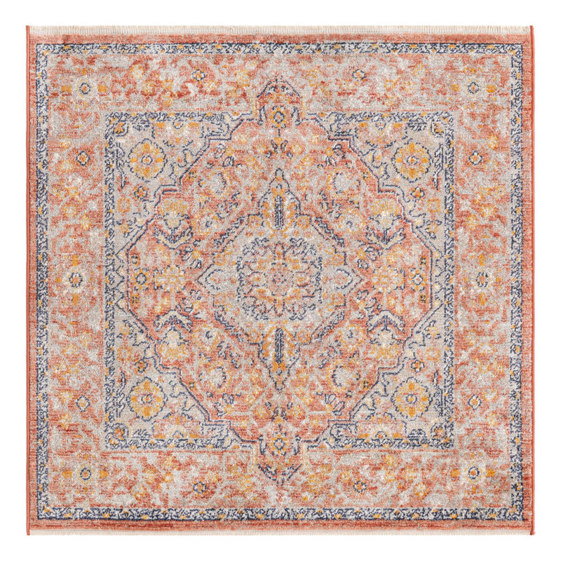 Alkire Oriental Area Rug, Square 3'11", Brick Red