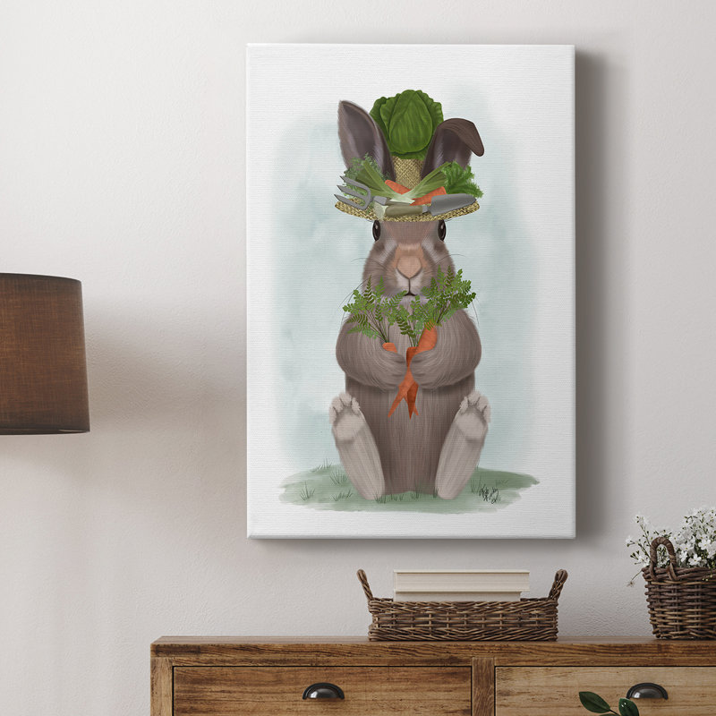 Lapin, carotte et chapeau - galerie Cavas sur mesure, H 60 po x l 40 po